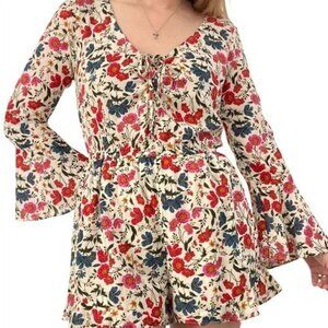 American Eagle Outfitters Women's Bell Sleeve Floral Printed Romper - L